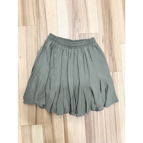 Loveriche Olive Green Fit & Flare Mini Skirt With Elastic Drawstring Waist Lined - Picture 3 of 3